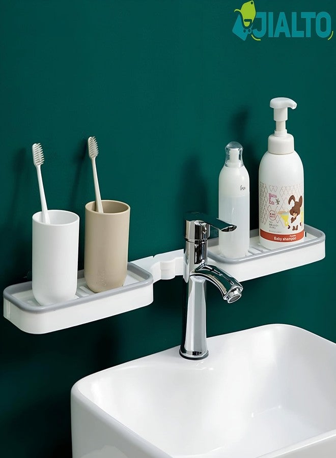 JIALTO 1 Pcs Foldable Corner Shelf, No Drilling Adhesive Bathroom Organiser, Punchless Bathroom Corner Frame, Storage Soap Holders Rack for Bathroom Organiser Without Drill Grey - Image 2